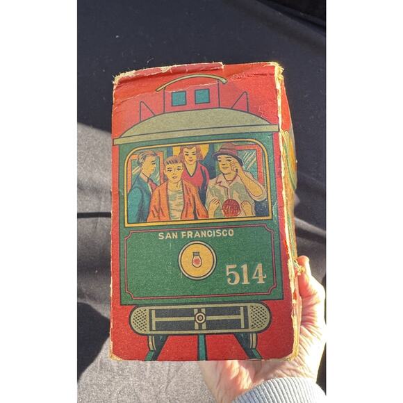 Rare POWELL & MASON STS SAN FRANCISCO CABLE CAR TROLLEY FRICITON TIN TOY JAPAN - Picture 4 of 11